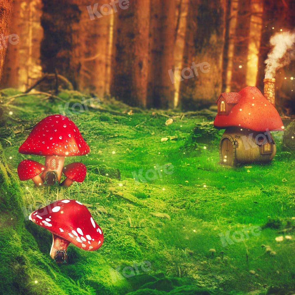 Kate Spring Mushroom Backdrop Green Forest Designed by Chain Photography