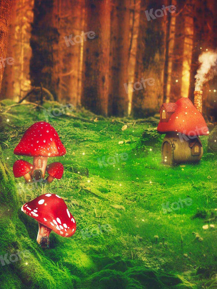 Kate Spring Mushroom Backdrop Green Forest Designed by Chain Photography