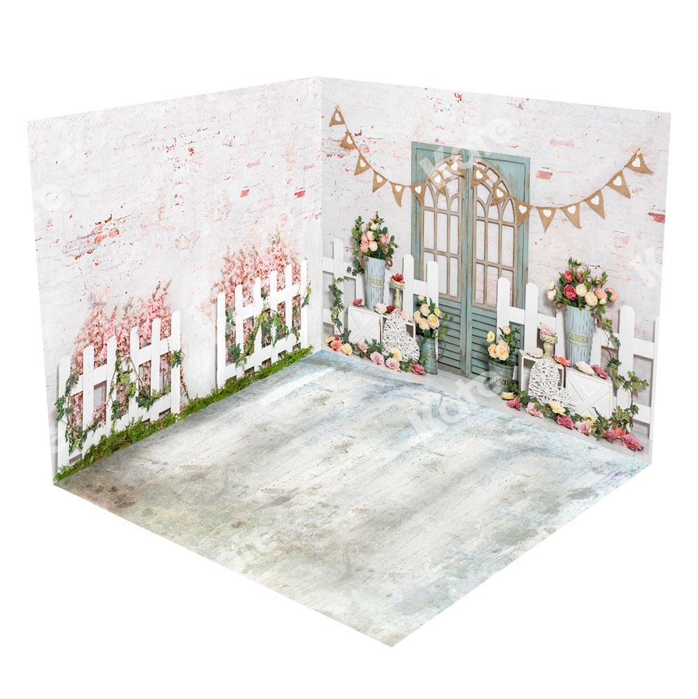 Kate Spring Pink Flower Fence Wooden Door Room Set(8ftx8ft&10ftx8ft&8ftx10ft)