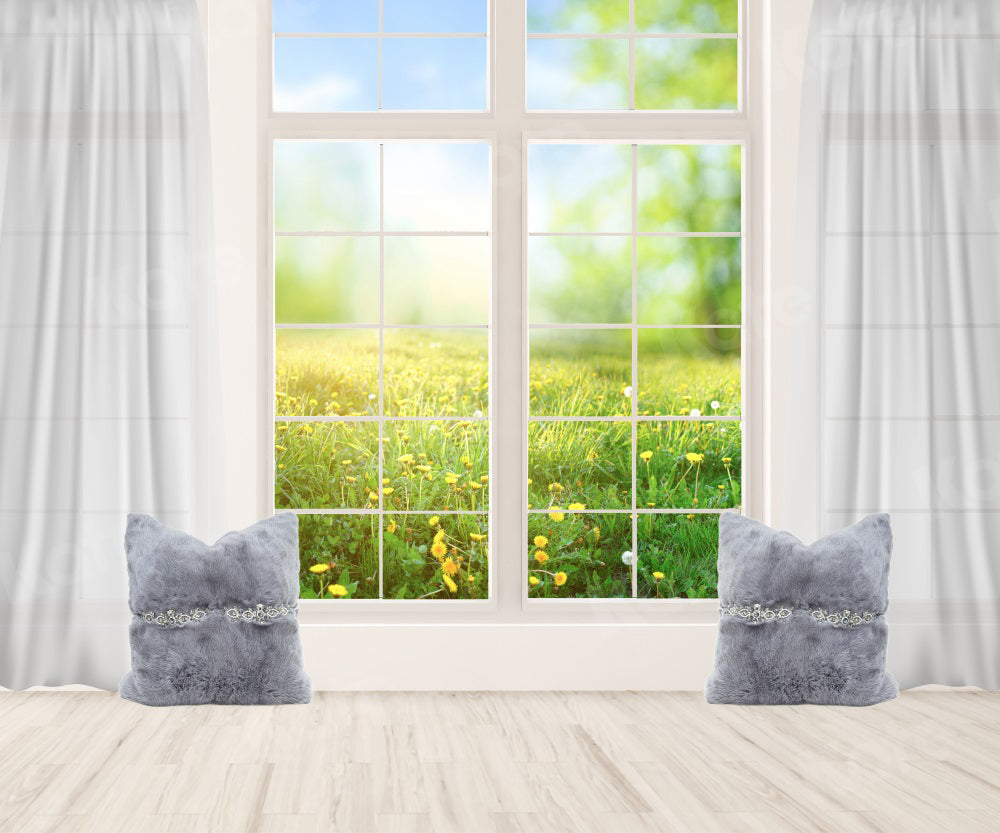 Kate Spring Scenery Backdrop Outside White Window Green Plants for Photography