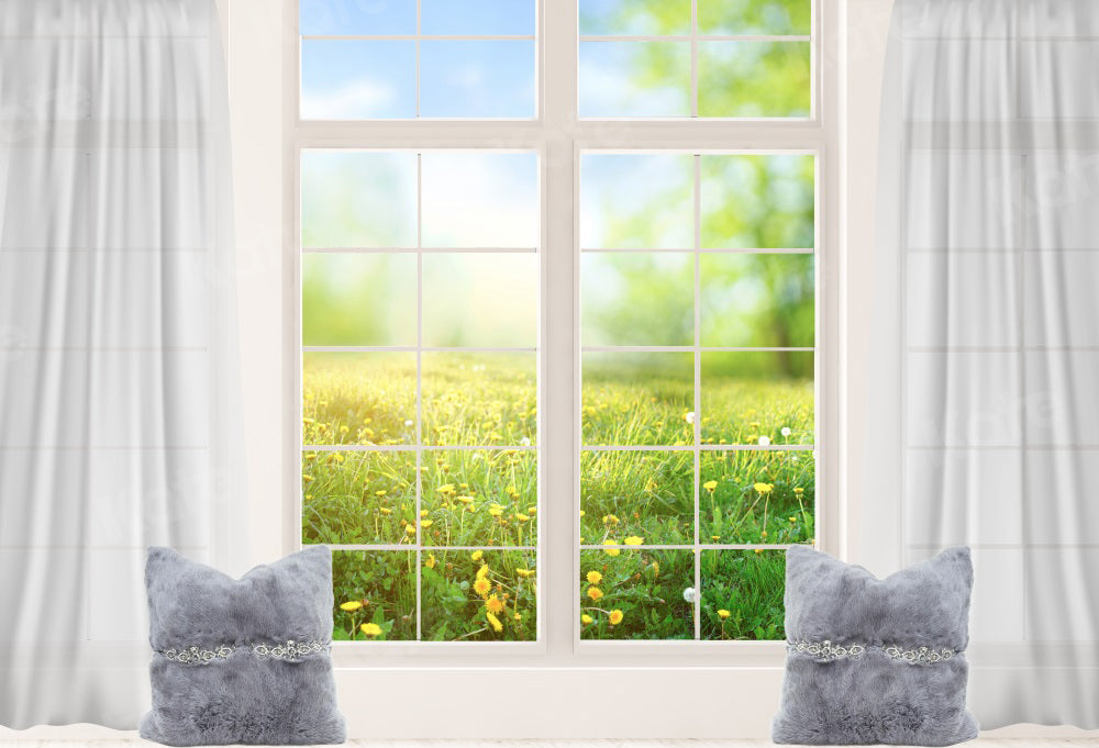Kate Spring Scenery Backdrop Outside White Window Green Plants for Photography