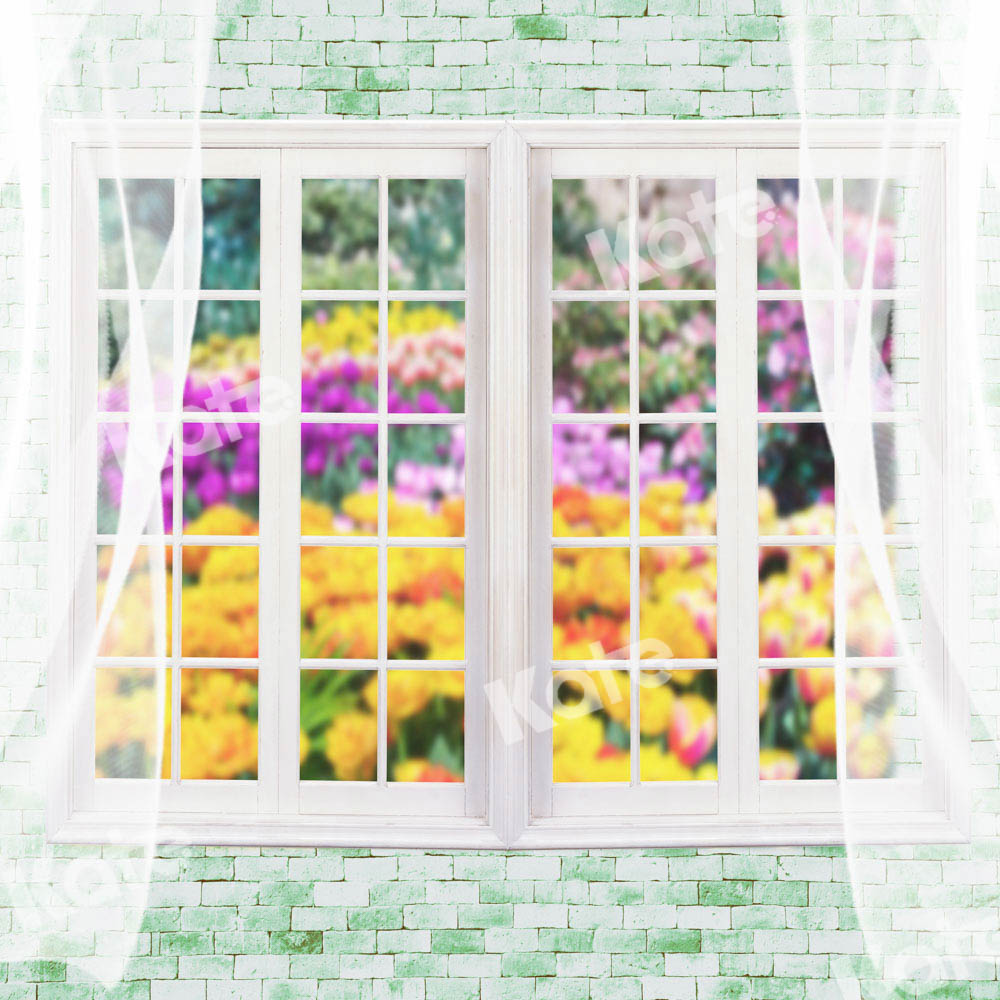 Kate Spring White Window Backdrop Flowers Outside Designed by Chain Photography