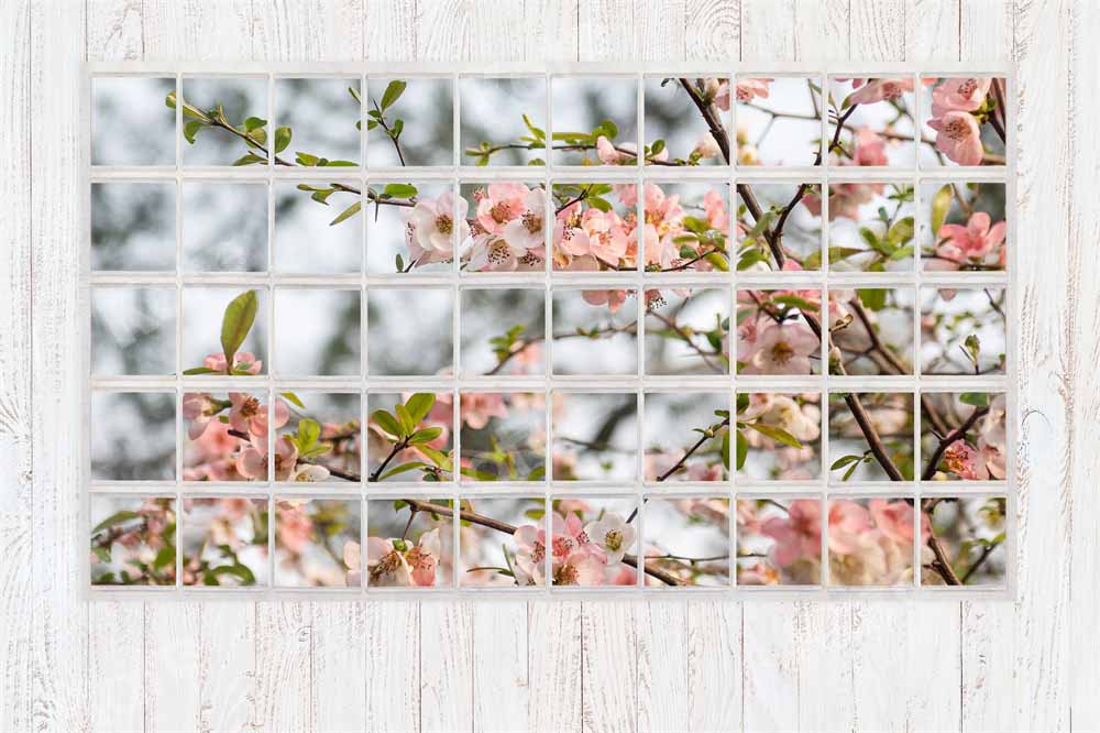 Kate Spring Window Backdrop Flowers White Wood Grain Designed by Emetselch