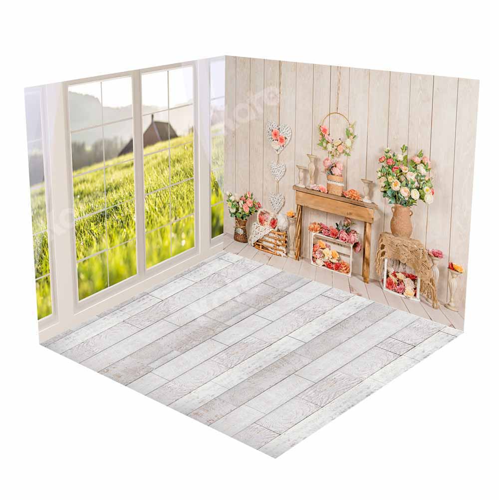 Kate Spring Window Scenery Flower Boho Room Set(8ftx8ft&10ftx8ft&8ftx10ft)
