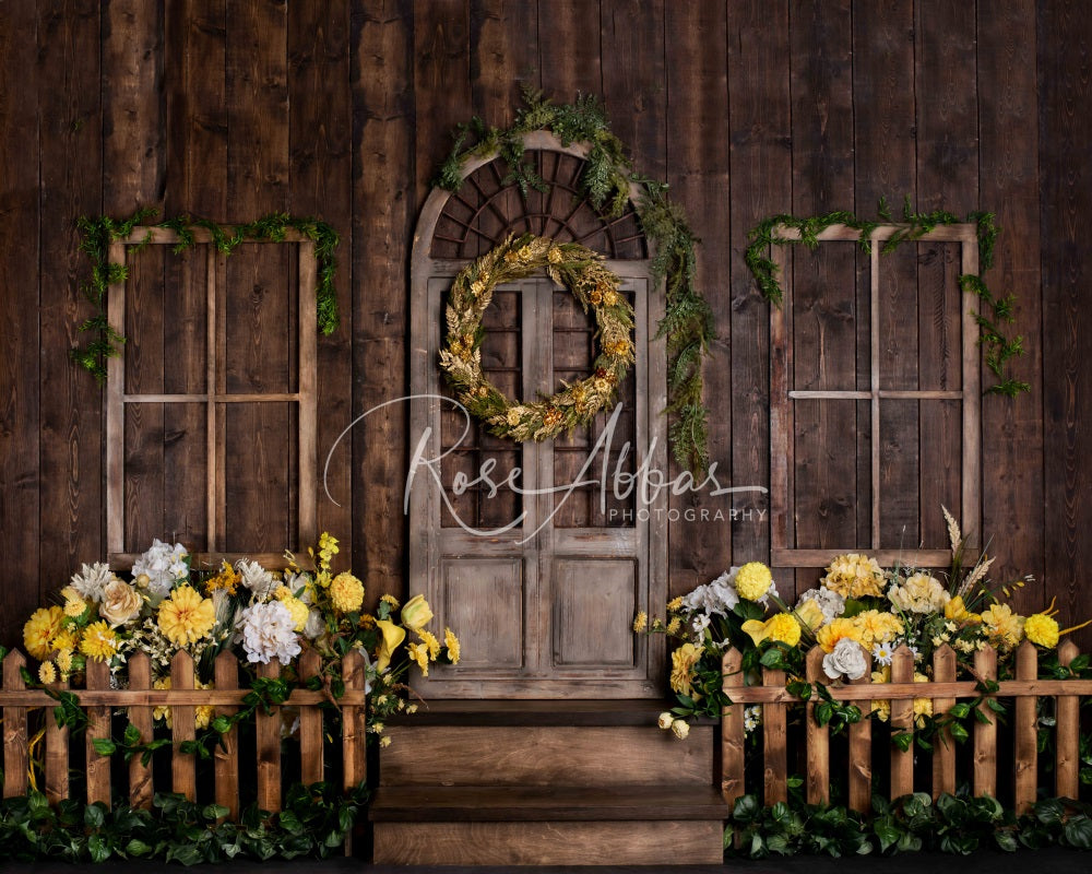 Kate Spring Wreath Wood Backdrop Yellow Flowers Designed By Rose Abbas