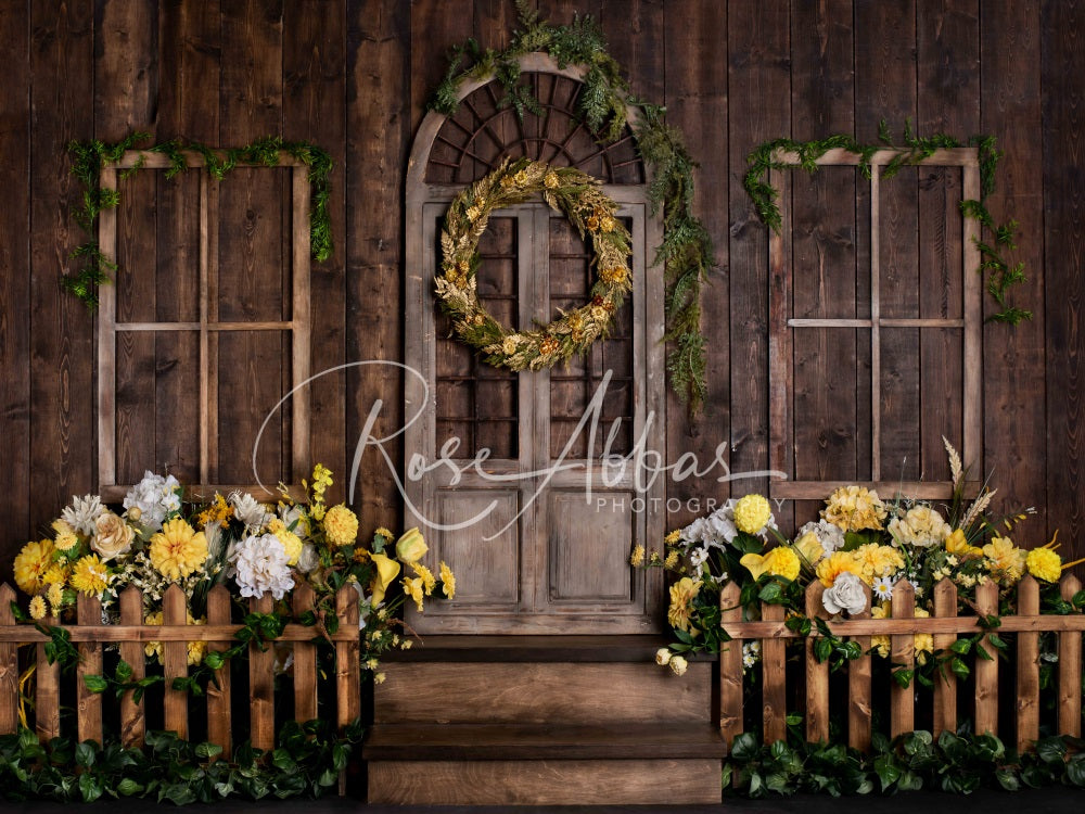 Kate Spring Wreath Wood Backdrop Yellow Flowers Designed By Rose Abbas