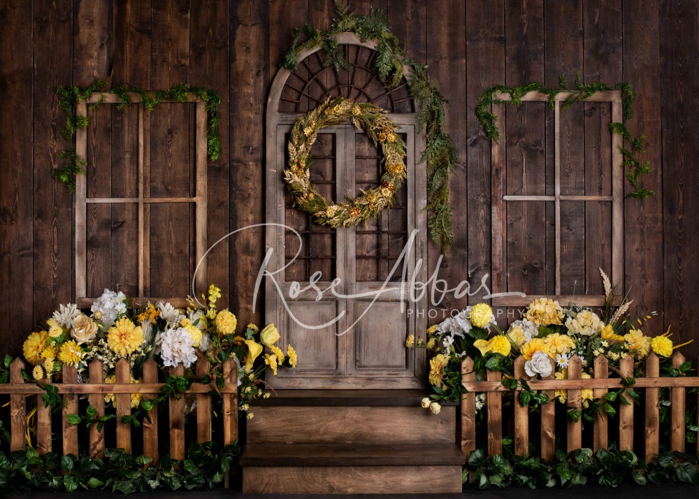 Kate Spring Wreath Wood Backdrop Yellow Flowers Designed By Rose Abbas