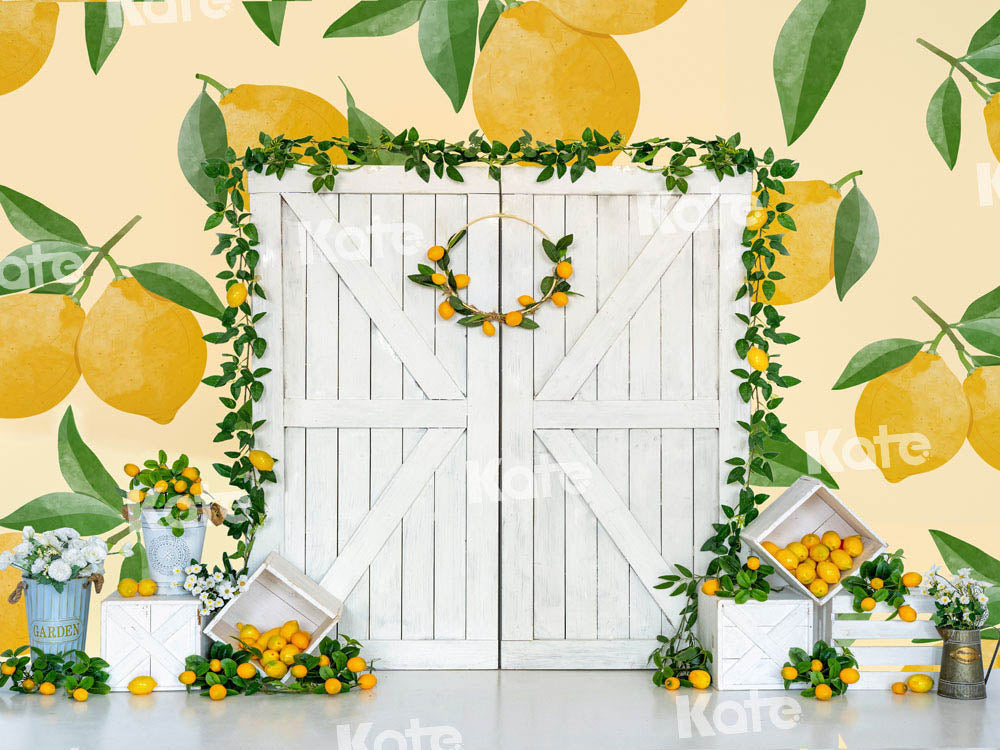 Kate Summer Lemon Backdrop White Barn Door Designed by Uta Mueller Photography