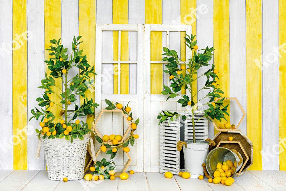 Kate Summer Lemon Backdrop Yellow Stripes Designed by Emetselch