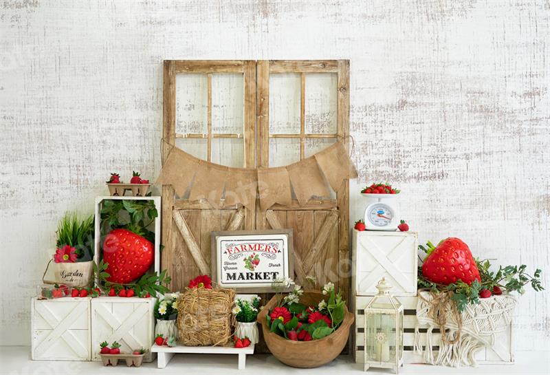 Kate Summer Strawberry Backdrop Wooden Door for Photography