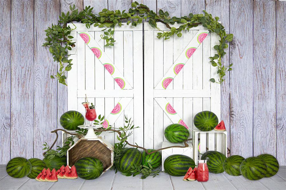 Kate Summer Watermelon Backdrop White Barn Door for Photography