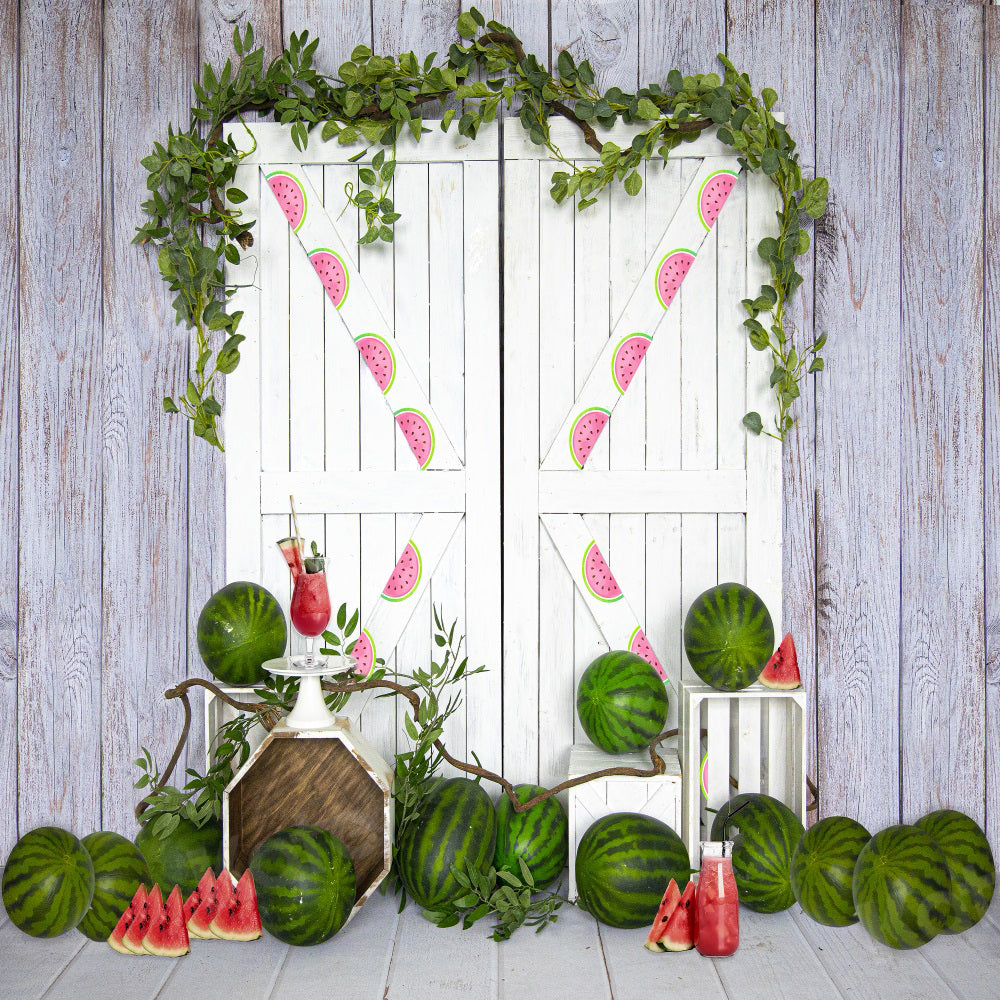 Kate Summer Watermelon Backdrop White Barn Door for Photography