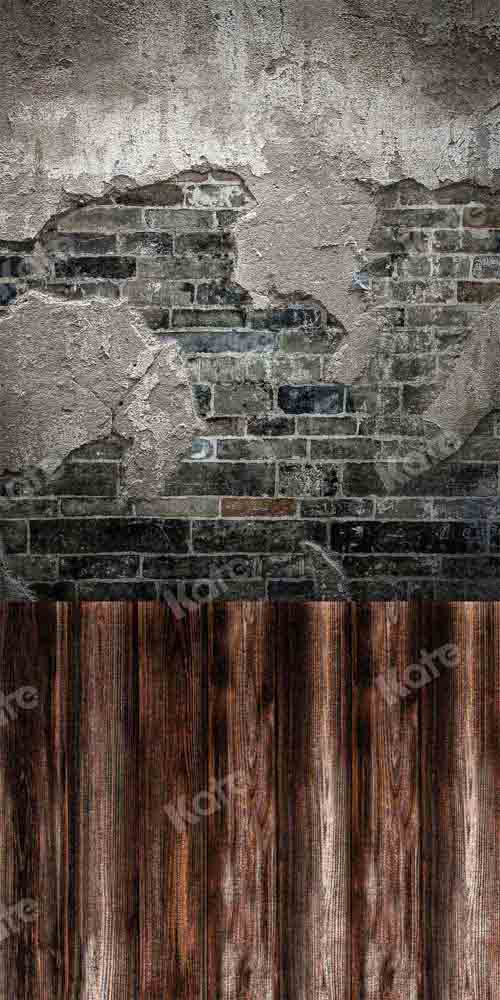 Kate Sweep Mottled Brick Wall Backdrop Wood Grain Stitching Designed by Chain Photographer