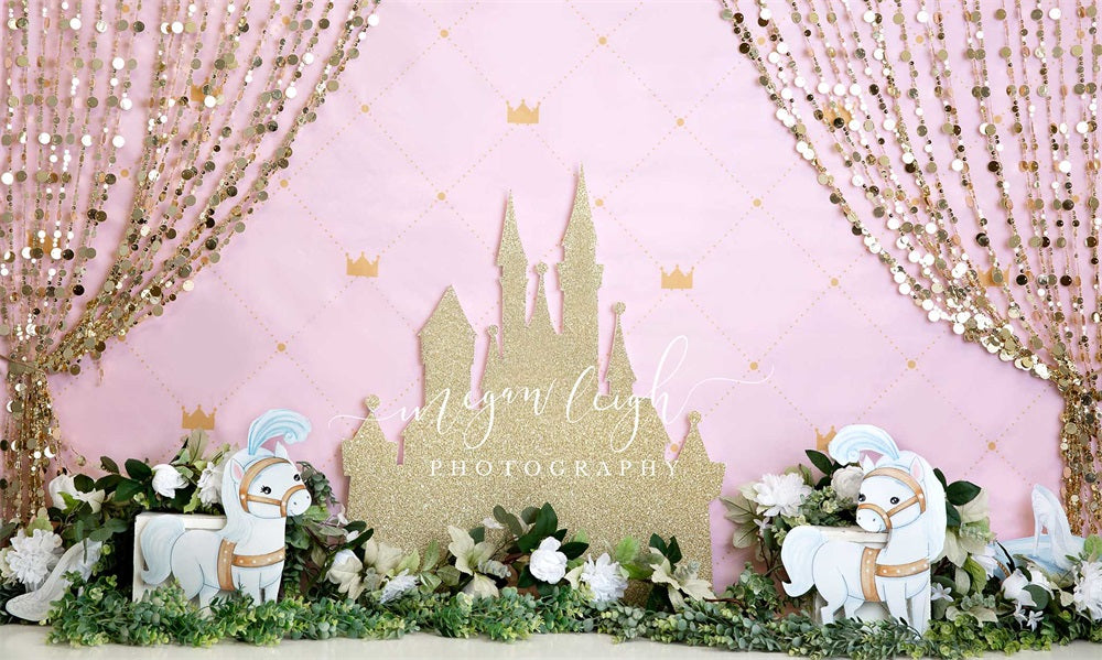 Kate Sweet Princess Backdrop Pink Golden Castle Designed by Megan Leigh Photography