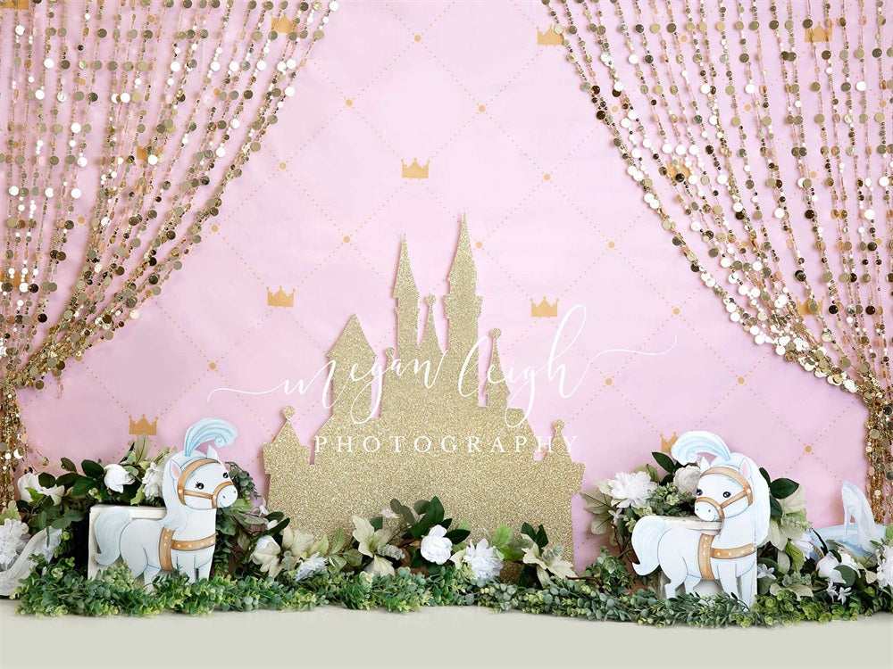 Kate Sweet Princess Backdrop Pink Golden Castle Designed by Megan Leigh Photography