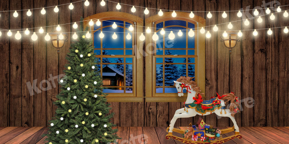 Kate Trojan Christmas Backdrop Wooden House Window Designed by Chain Photography