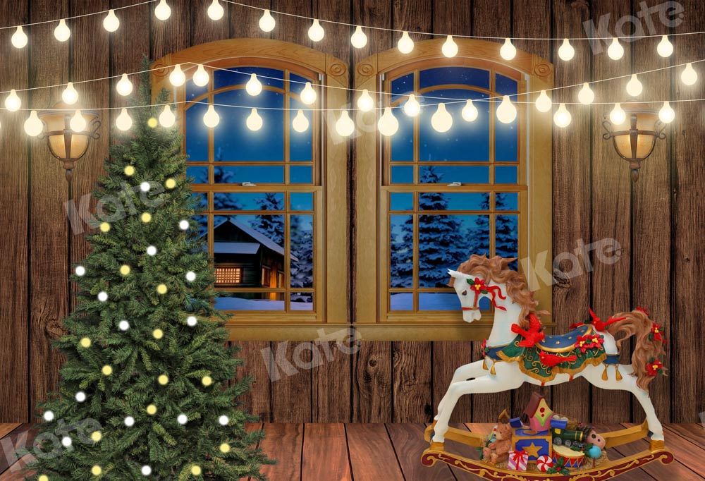 Kate Trojan Christmas Backdrop Wooden House Window Designed by Chain Photography