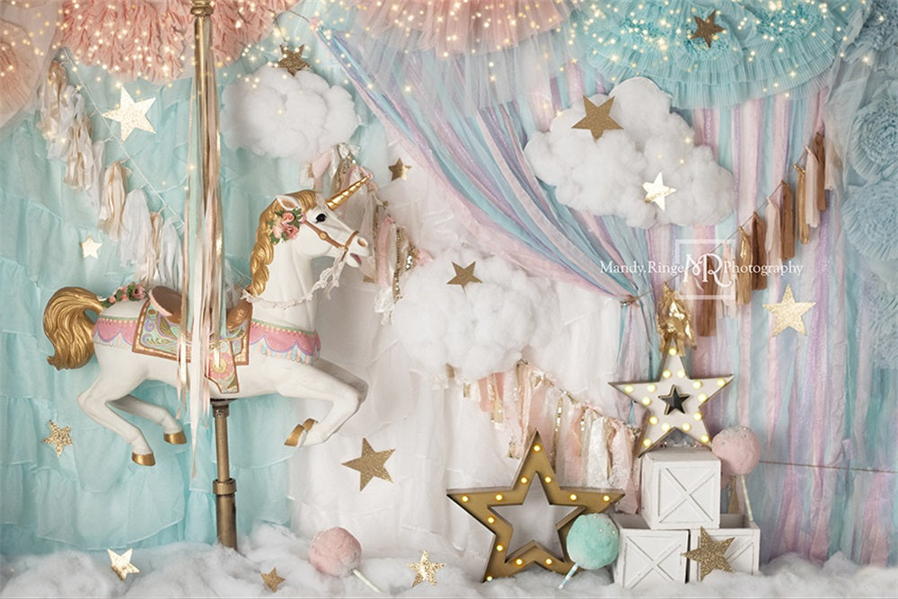 Kate 7x5ft Unicorn Carousel Backdrop Dreams Designed by Mandy Ringe Photography (only shipping to Canada)