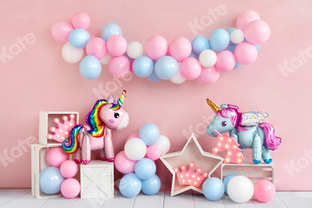 Kate Unicorn Pink Birthday Backdrop Balloons Designed by Emetselch