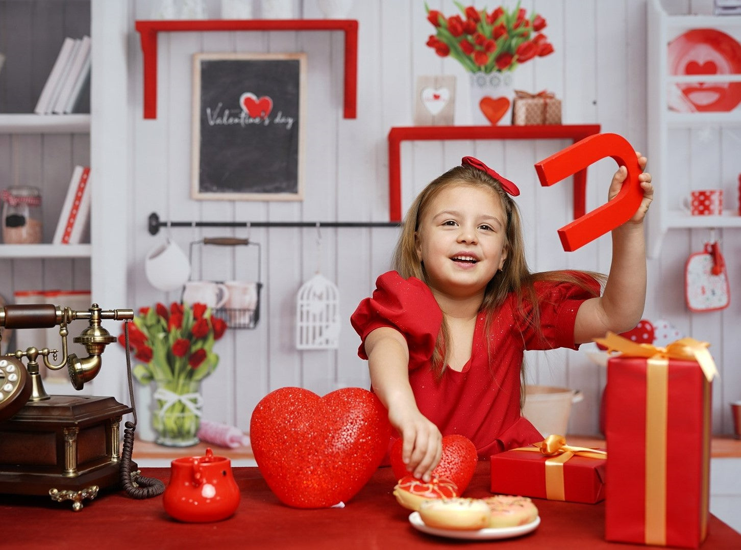 Kate Valentine's Day Love Bake Kitchen Backdrop for Photography