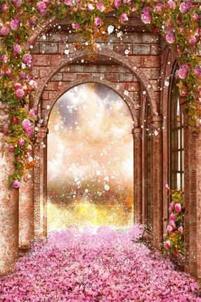 Kate Valentine's Day Backdrop Flowers Brick Arch for Photography