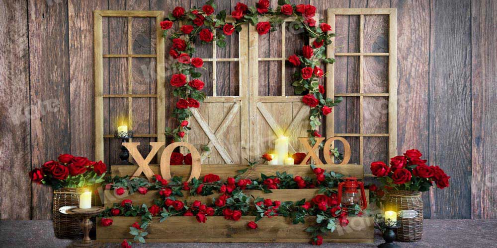 Kate Valentine's Day Backdrop Rose XOXO Wood Grain Designed by Emetselch