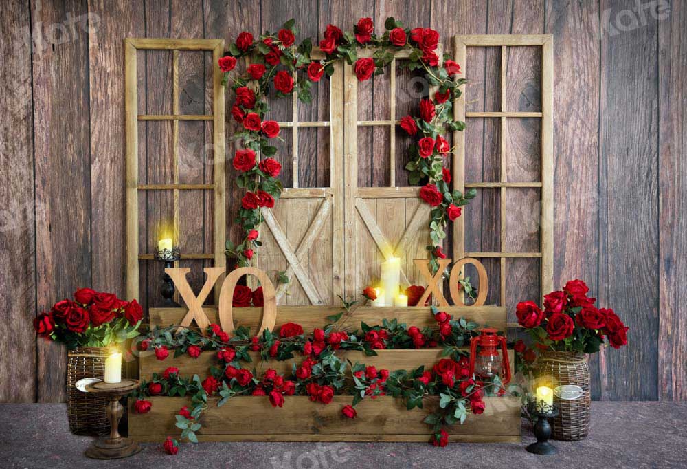 Kate Valentine's Day Backdrop Rose XOXO Wood Grain Designed by Emetselch