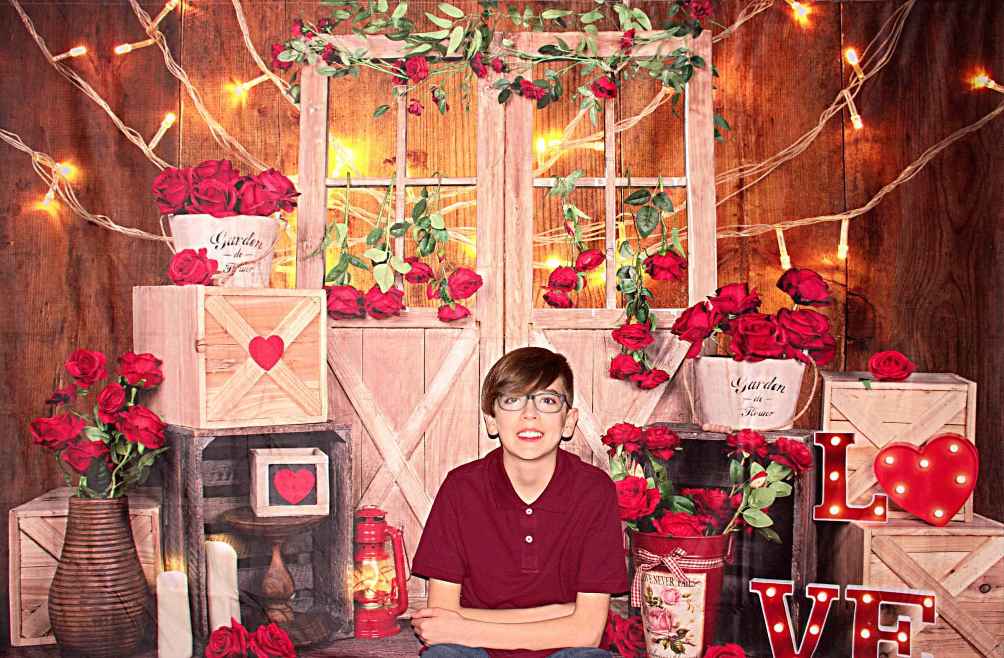 Kate Valentine's Day Roses Lights Backdrop Designed by Emetselch - Kate Backdrop