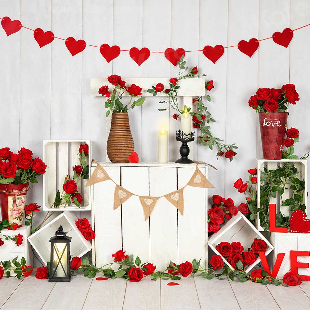 Kate Valentine's Day Roses Stand White Wood Wall Backdrop Designed by Emetselch