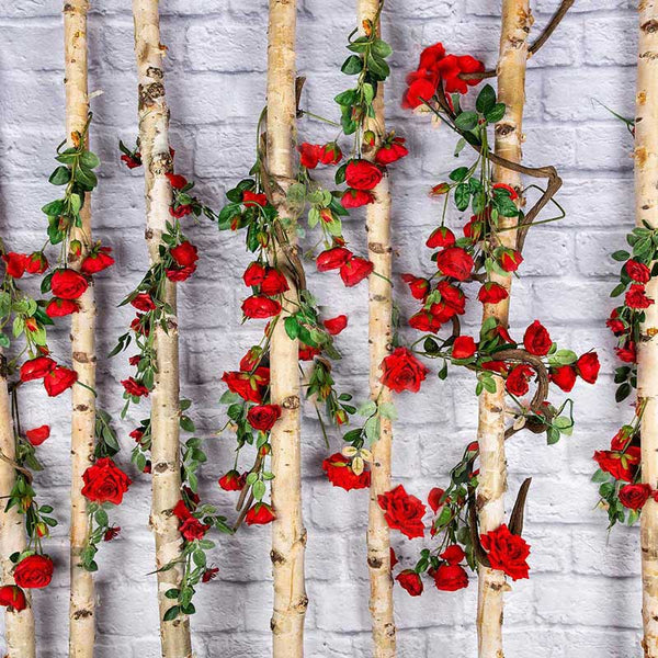 Rustic Birch Wood Rose Wall Backdrop