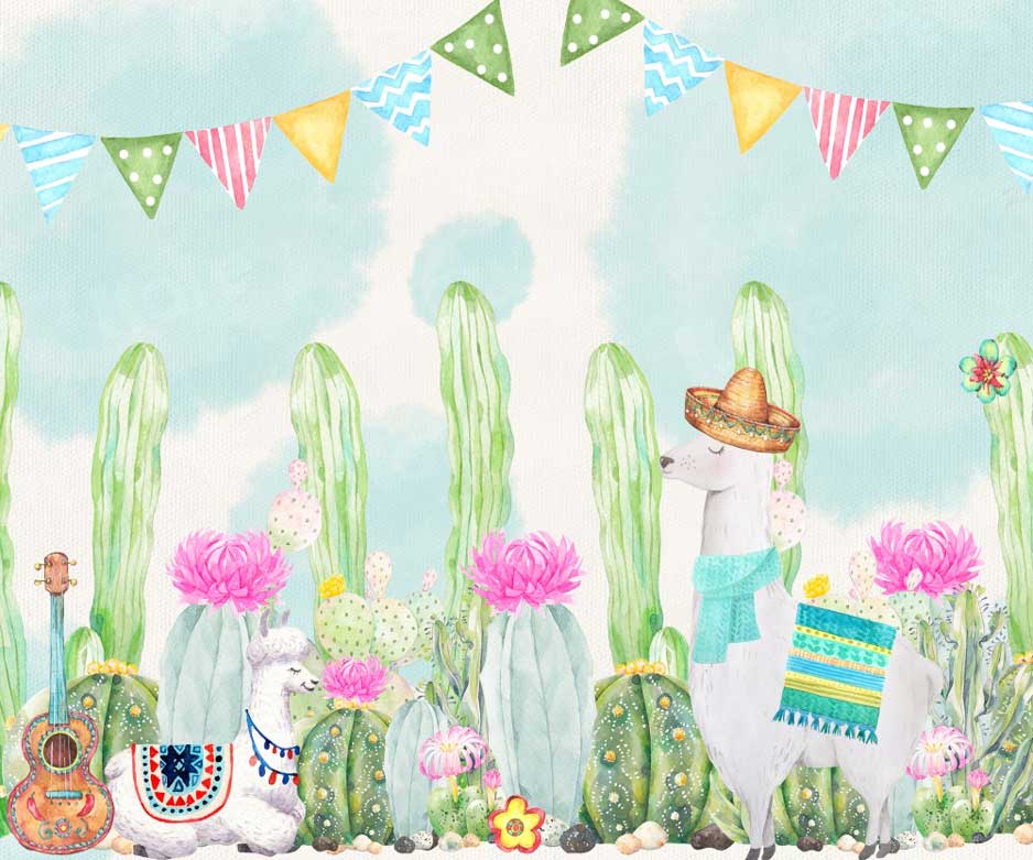 Kate Watercolor Cactus Backdrop Plant Lamb Music for Photography