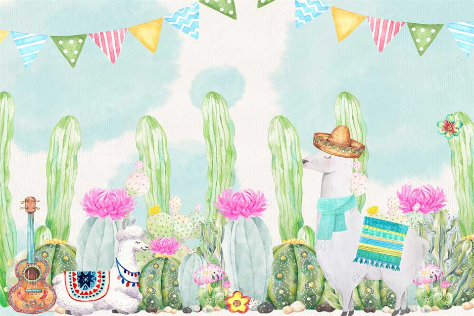 Kate Watercolor Cactus Backdrop Plant Lamb Music for Photography