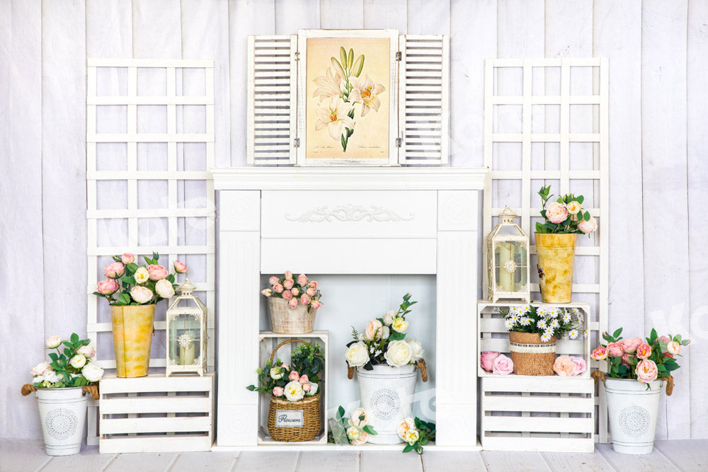 Kate White Fireplace Spring Backdrop Designed by Emetselch