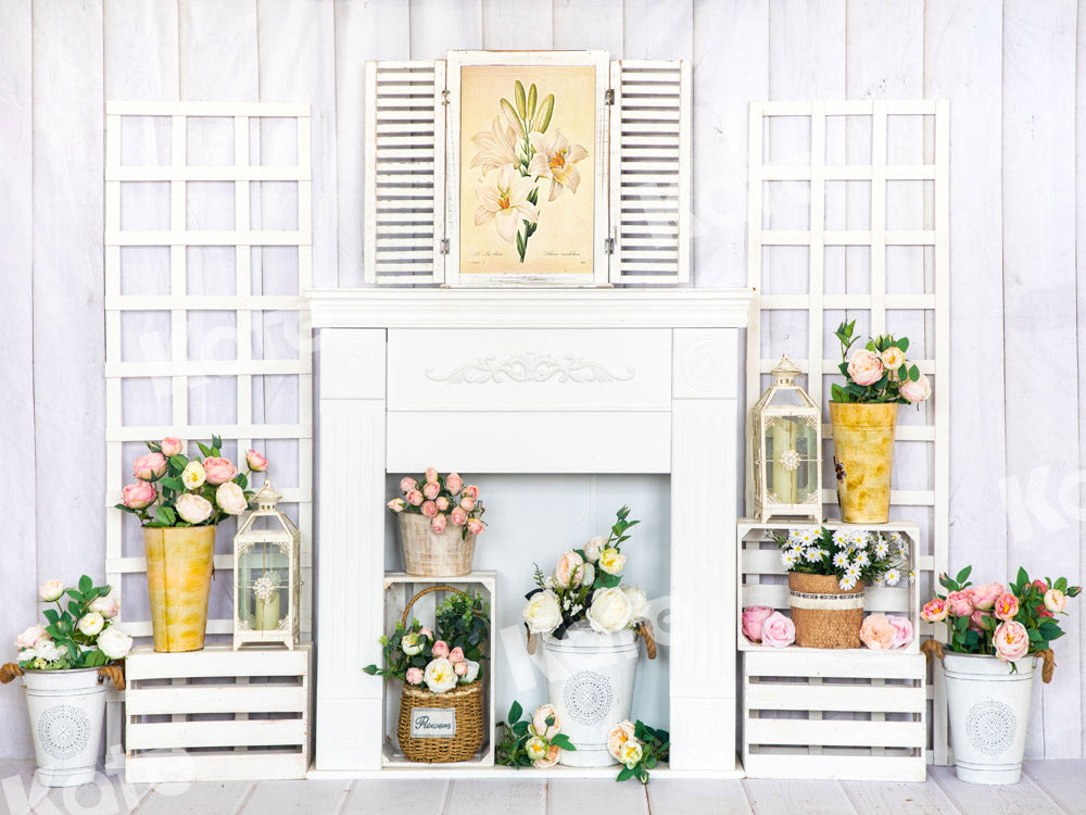Kate White Fireplace Spring Backdrop Designed by Emetselch