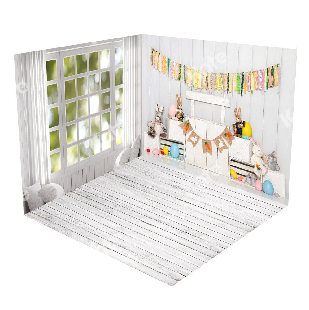 Kate White Spring Window Easter Bunny Room Set(8ftx8ft&10ftx8ft&8ftx10ft)