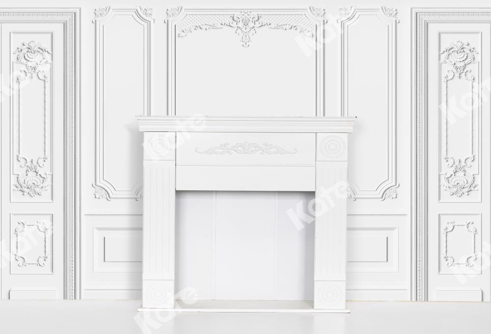 Kate White Vintage Carved Wall Backdrop Indoor Fireplace Designed by Uta Mueller Photography