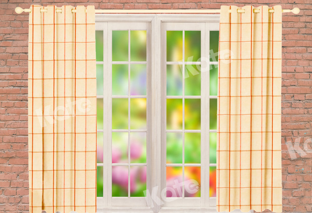 Cozy Window View Brick Wall Backdrop