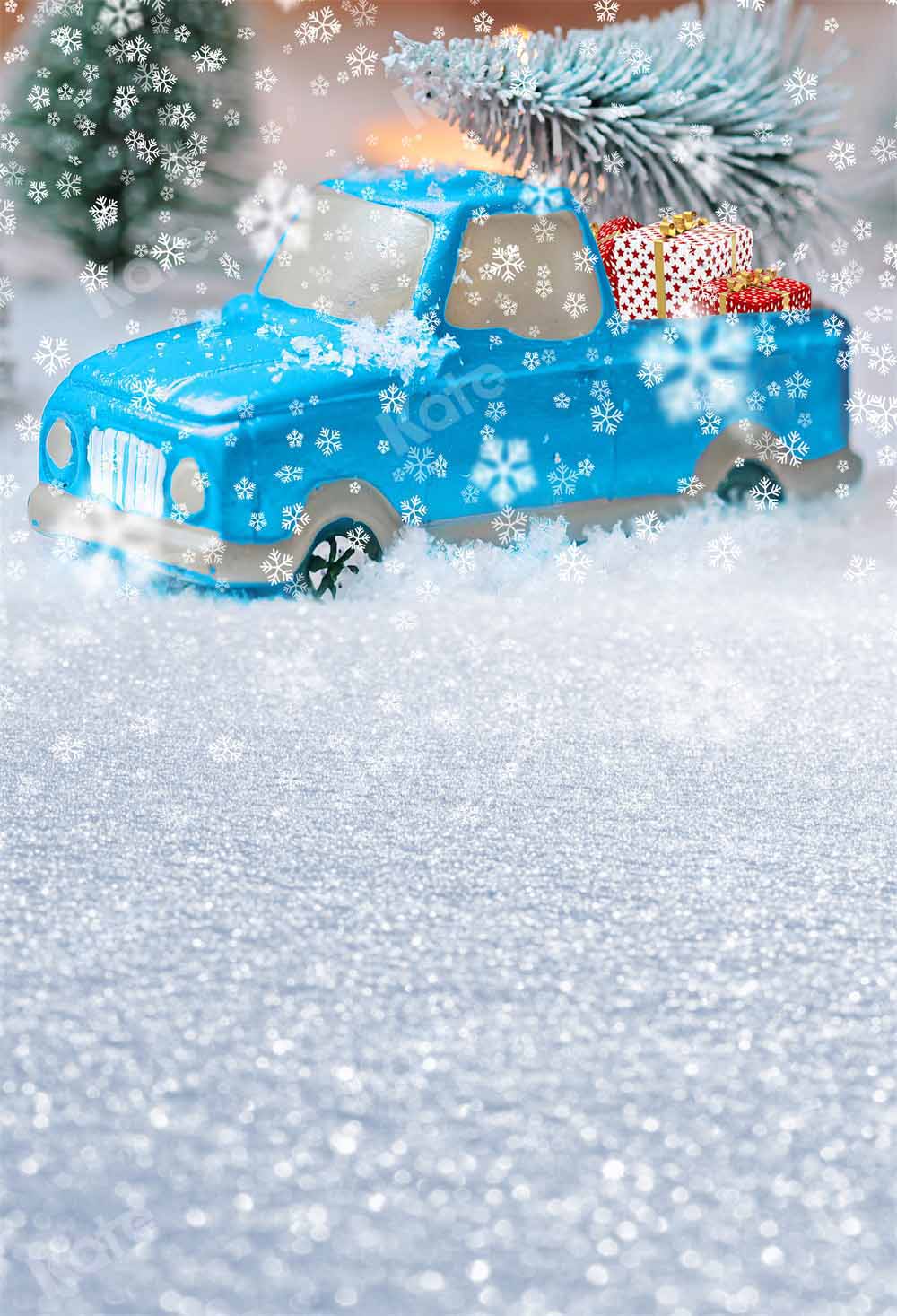 Kate Winter Snowfield Backdrop Blue Christmas Car Designed by Chain Photography