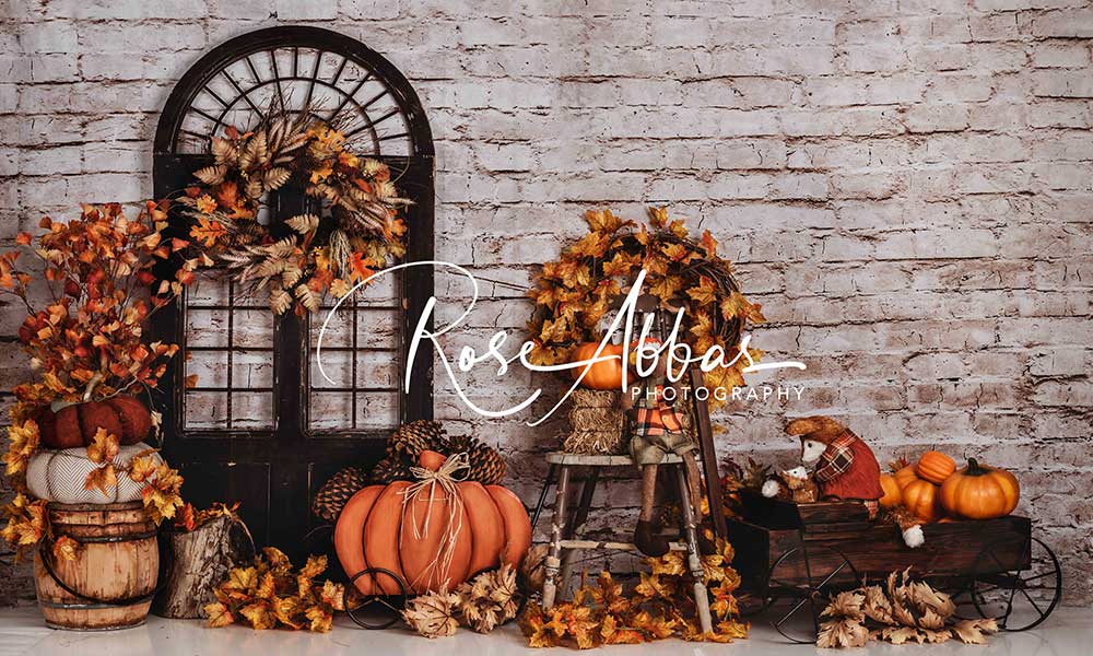 Kate Autumn Pumpkin Backdrop Door Brick Wall Designed By Rose Abbas