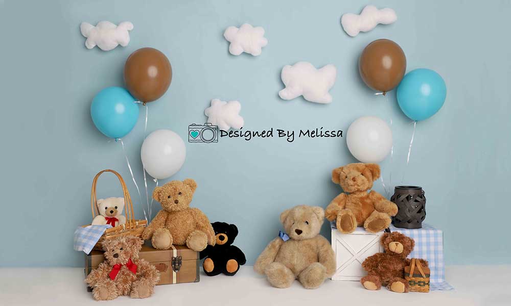 Kate Blue Teddy Bear Backdrop Birthday Picnic Designed by Melissa King