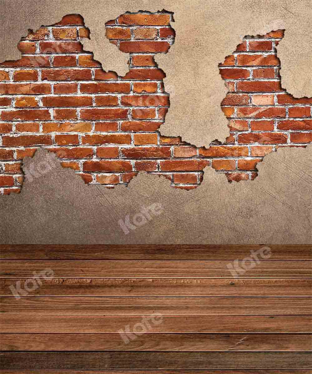 Kate Brick Wall Backdrop Wood Grain Stitching Designed by Chain Photography