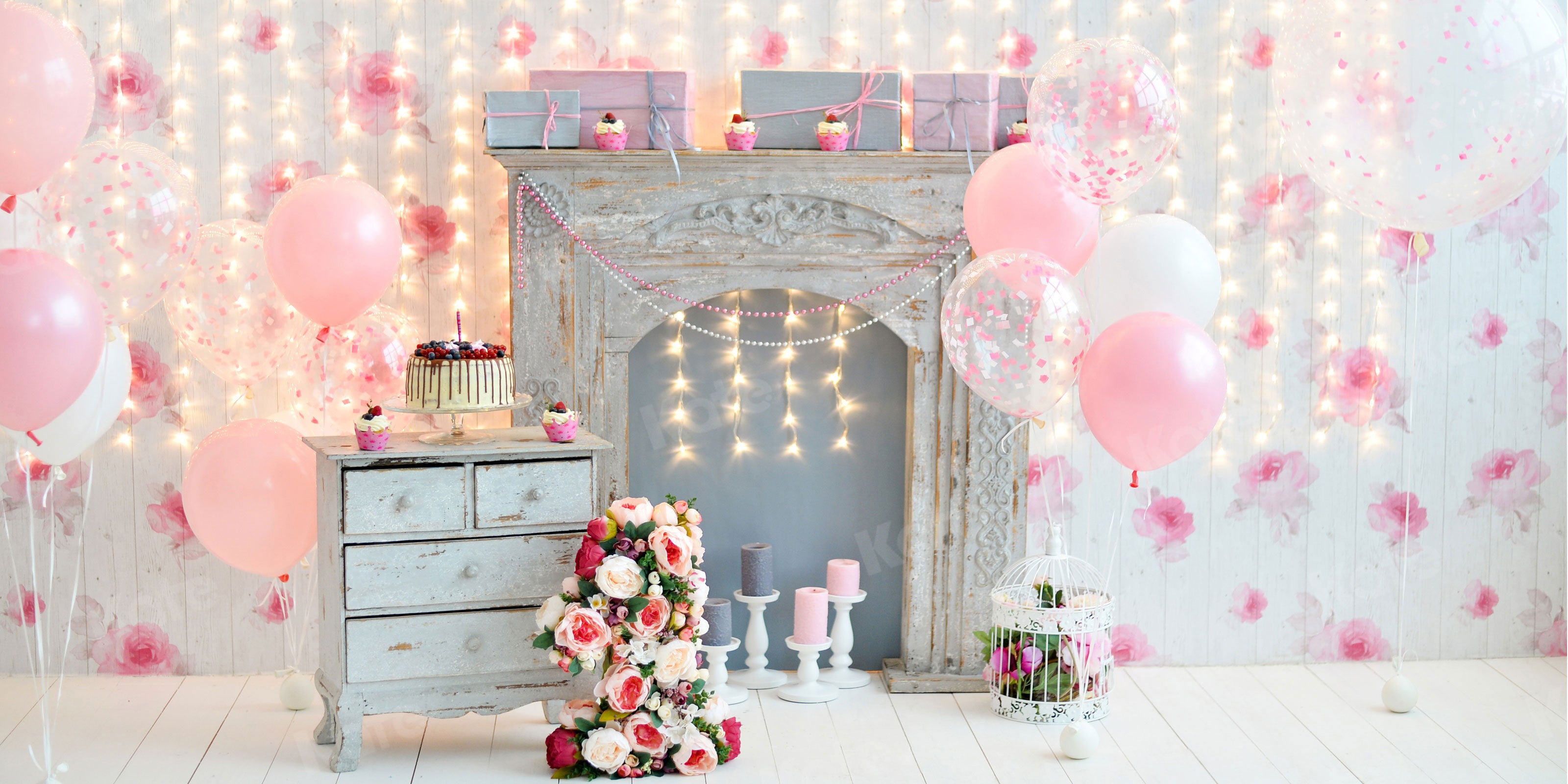 Kate Cake Smash For Party Photography Pink 1st birthday Backdrop Balloons - Katebackdrop