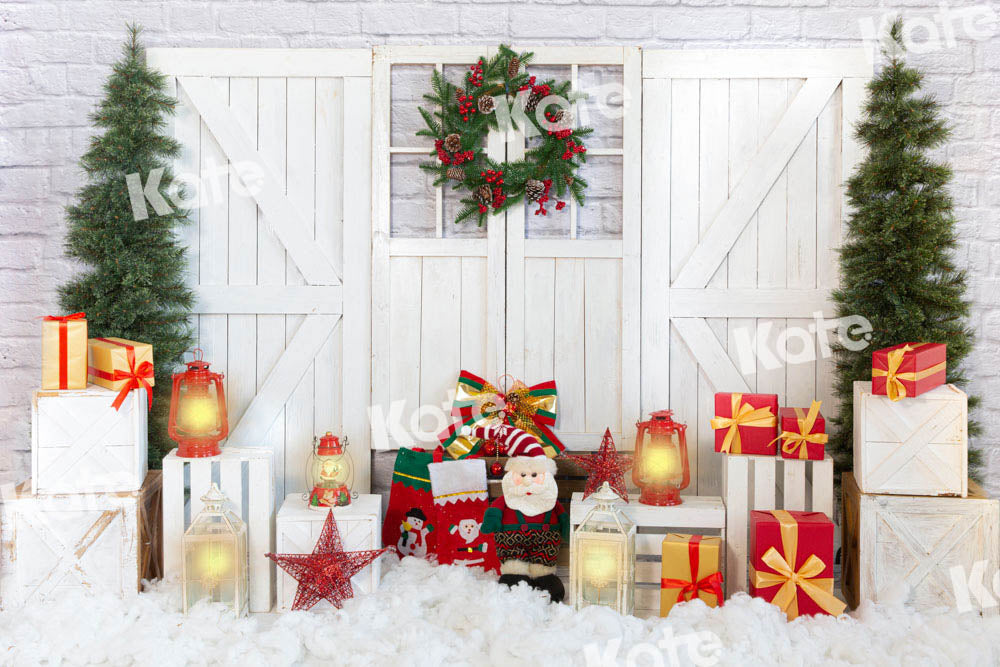Kate Christmas Backdrop White Barn Door Gift Snow Designed by Emetselch