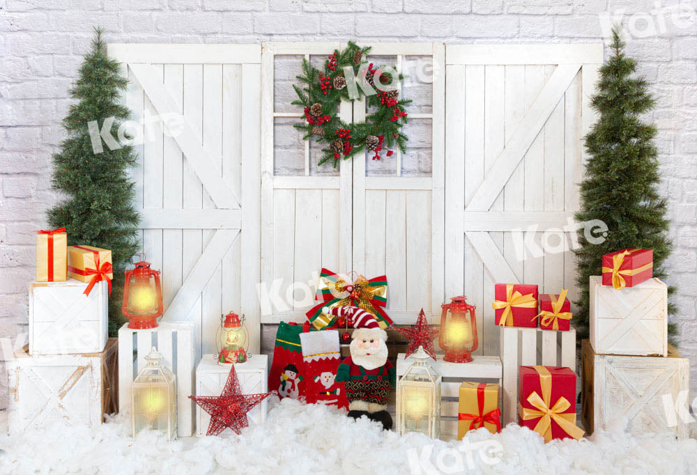 Kate Christmas Backdrop White Barn Door Gift Snow Designed by Emetselch