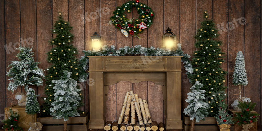 Kate Christmas Backdrop Wooden House Fireplace Designed by Emetselch