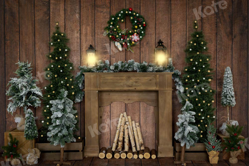 Kate Christmas Backdrop Wooden House Fireplace Designed by Emetselch