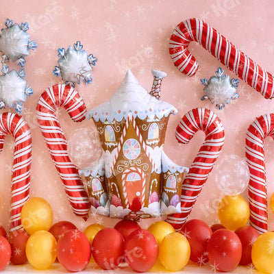 Kate Christmas Balloon Backdrop Winter Gingerbread House for Photography