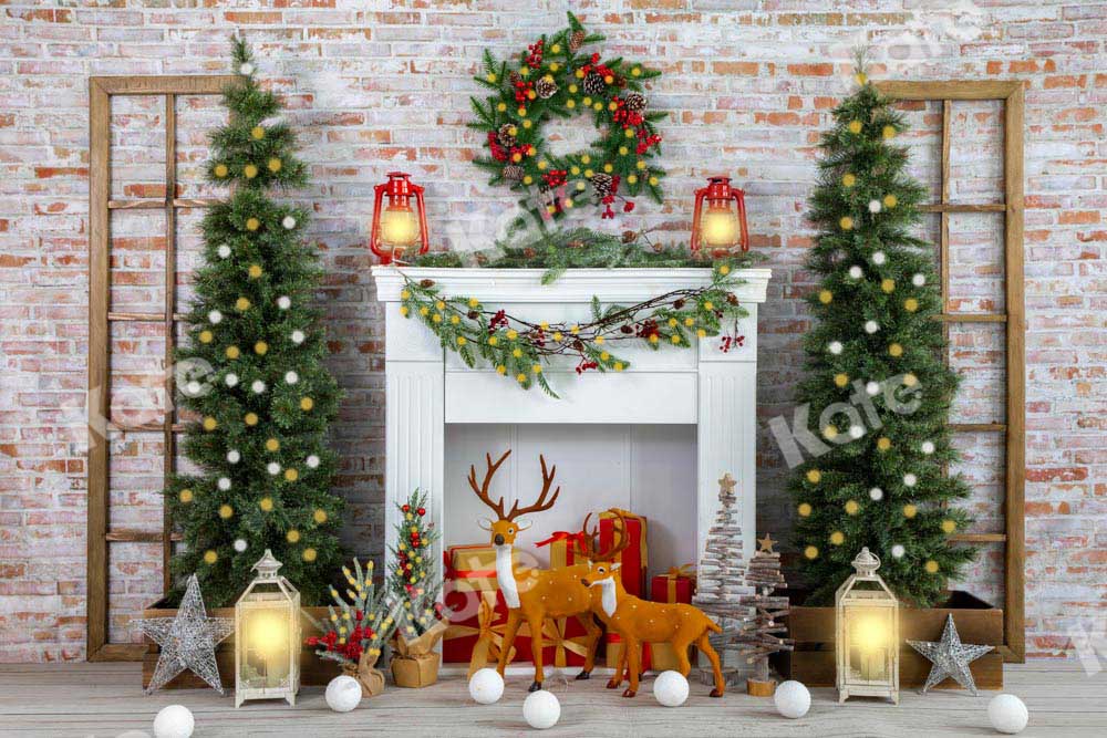 Kate Christmas Brick Wall Backdrop Fireplace Designed by Emetselch