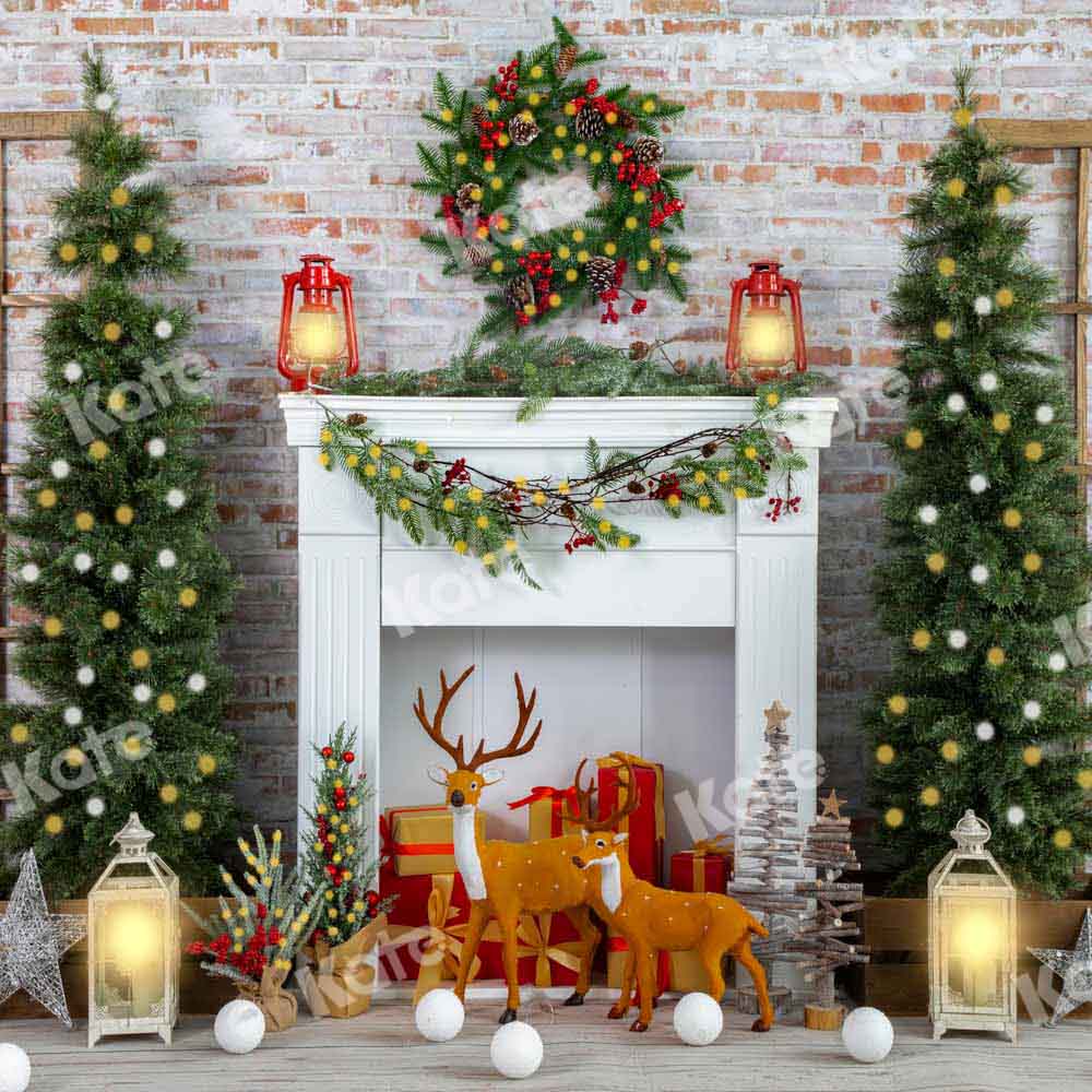 Kate Christmas Brick Wall Backdrop Fireplace Designed by Emetselch