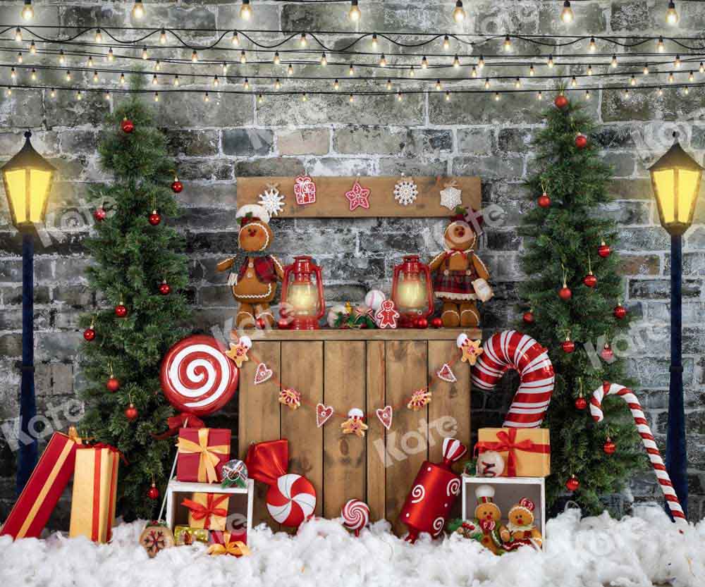 Kate Christmas Brick Wall Backdrop Gingerbread Man Designed by Emetselch